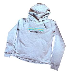 Patagonia women's light blue recycled cotton blend Uprisal logo hoodie size S